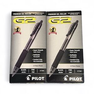 Pilot G2 Premium Gel Roller Pens 0.7, Fine Point Smooth Writing Pens Black 2 pk